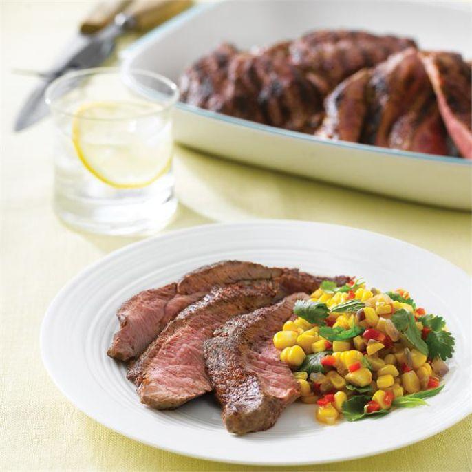 Barbecued lamb leg with corn salsa