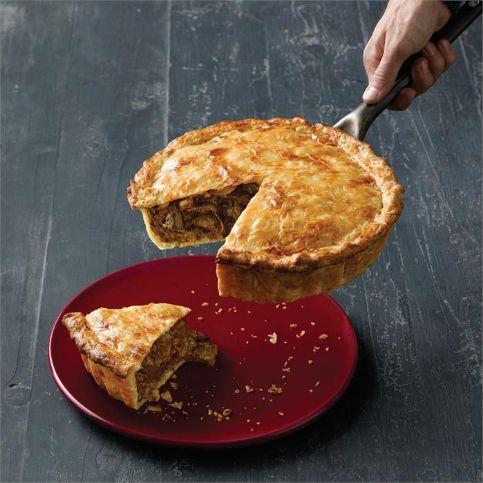 Family-sized beef and onion pie