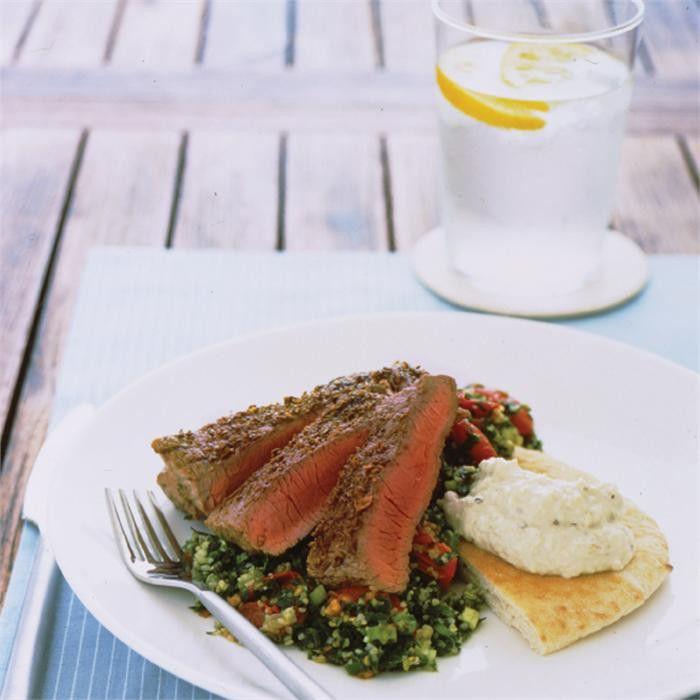 Barbecued cumin rubbed beef with tabouli