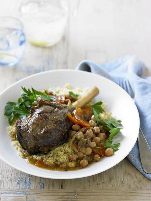 Moroccan spiced lamb shanks with preserved lemon and chick peas