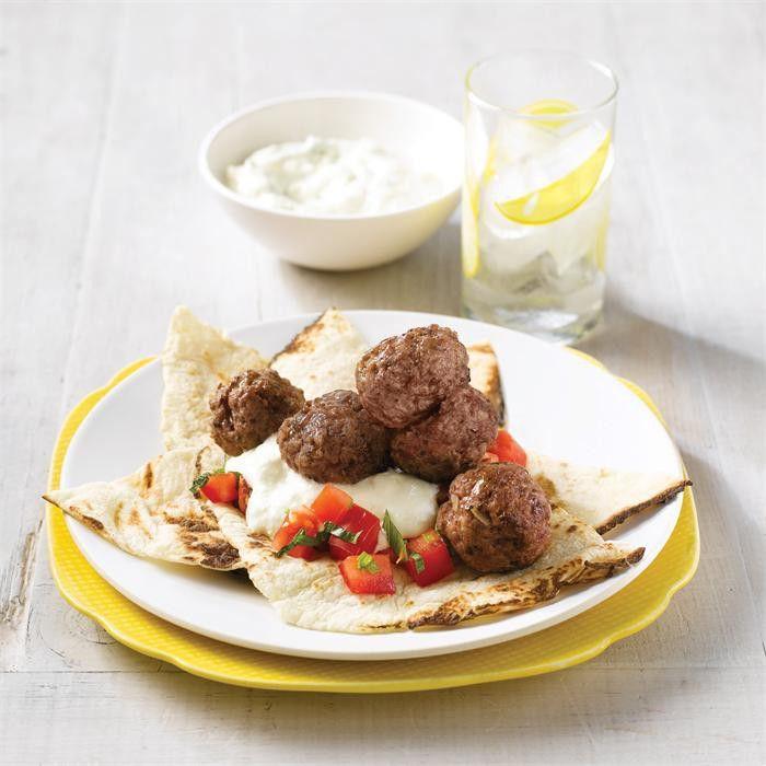 Spiced lamb meatballs with tomato salsa and tzatziki