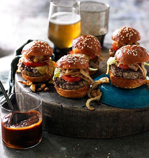 Mini cheeseburgers with fried onions