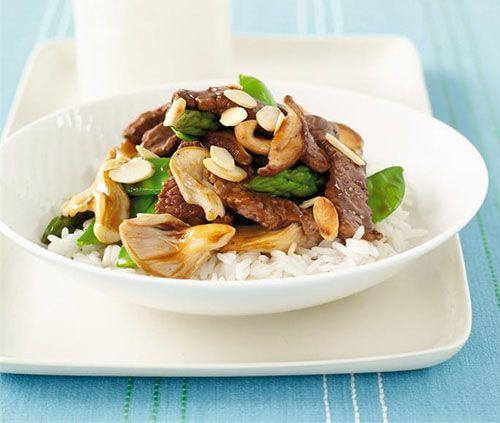 Beef, asparagus and mushroom stir-fry