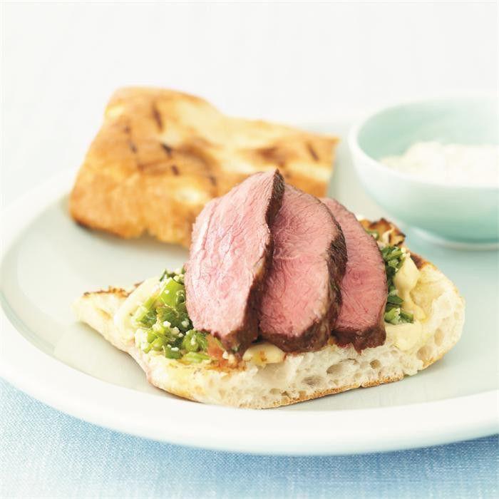 Roast lamb rump served with tabouli on turkish bread