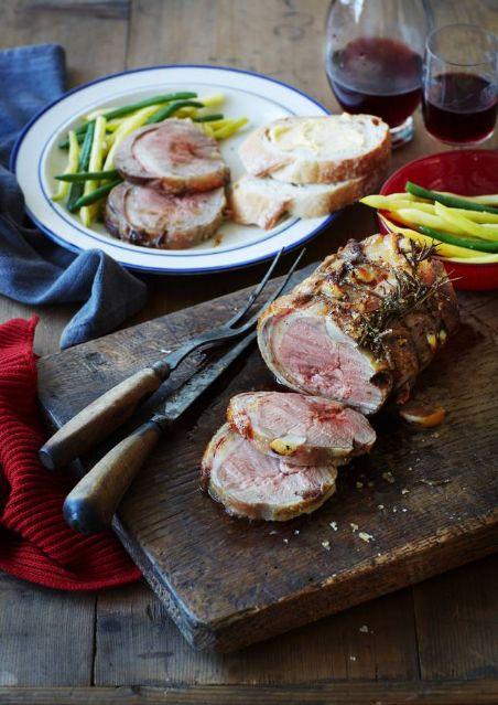 Boned & rolled lamb loin roast with buttered beans
