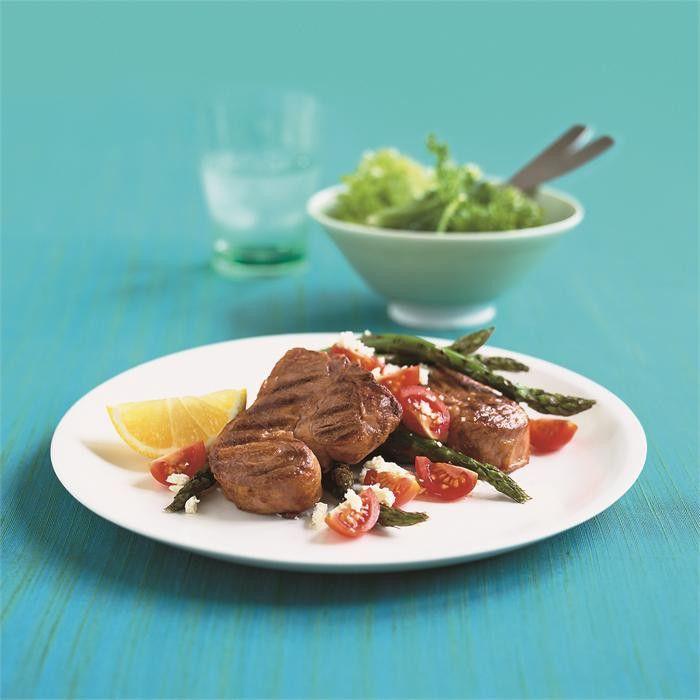 Australian lamb chops with feta, tomato and asparagus