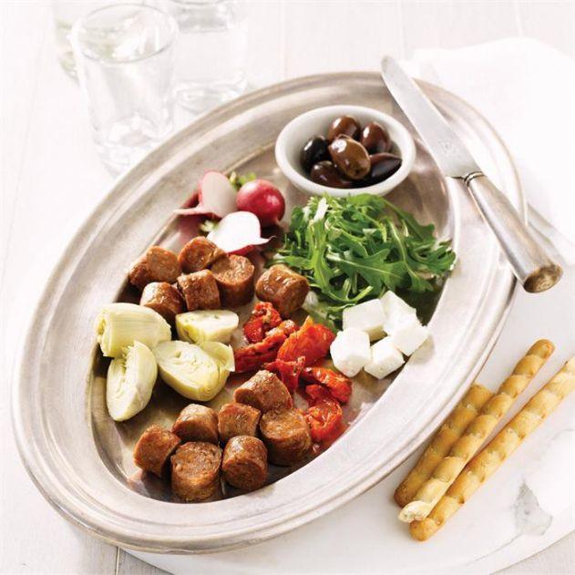 Beef sausage antipasto platter