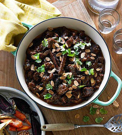 Beef casserole, cinnamon, dried plums