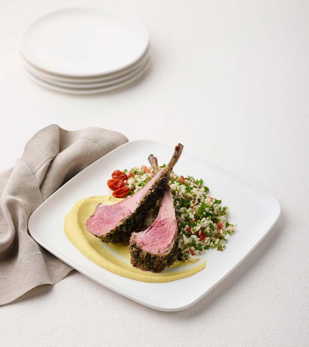 Tahini and herb crusted rack of lamb