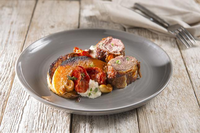 Australian lamb loin with butternut squash and lime yoghurt