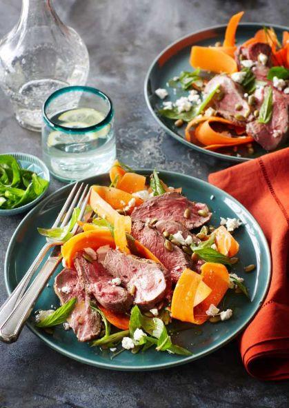 Mini lamb rump roast with carrot & fetta salad