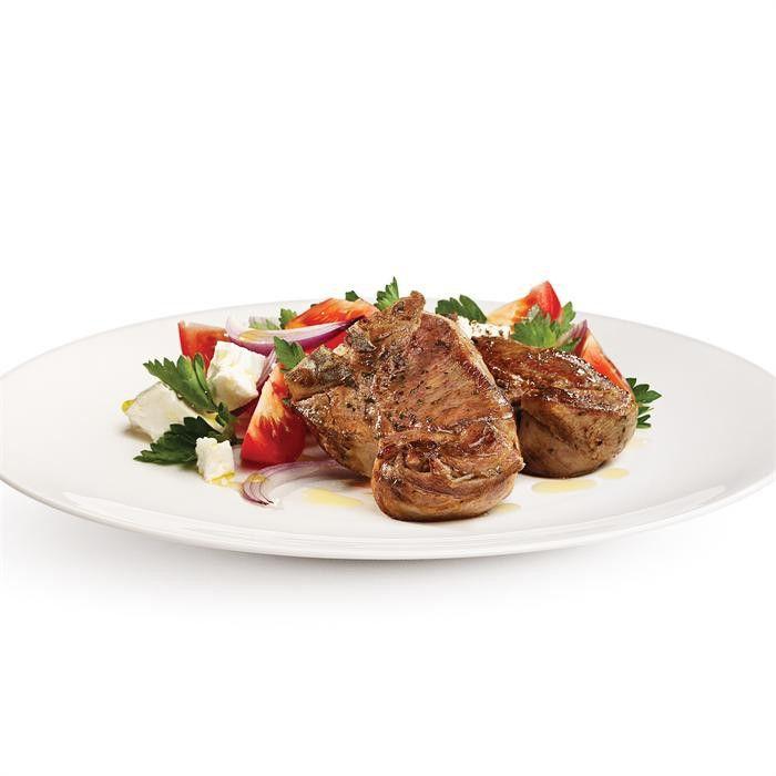 Minted lamb loin chops with tomato salad