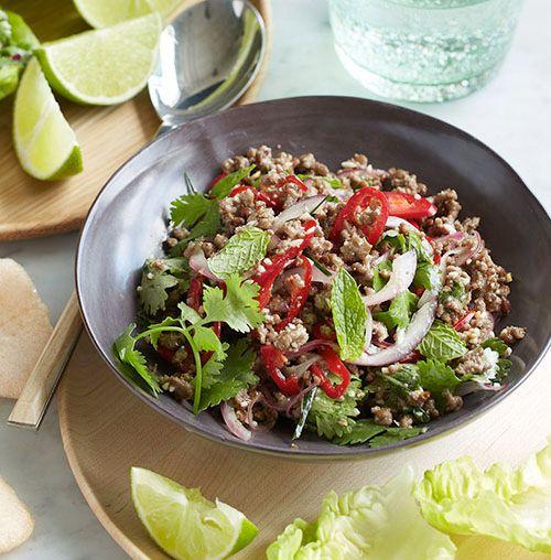 Minced beef larb with roasted rice
