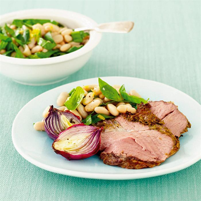 Lamb roast with bean salad