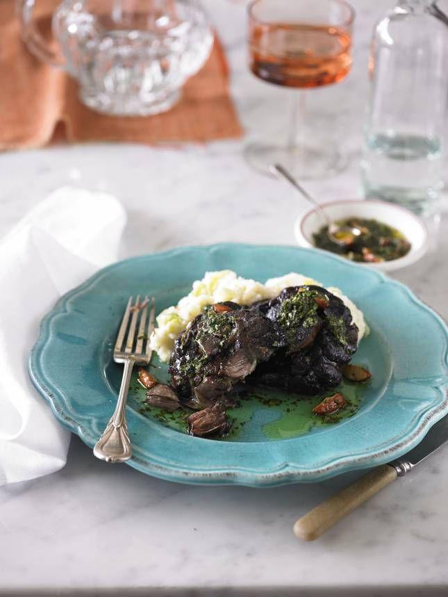 Braised lamb neck chops with potato-leek mash and gremolata