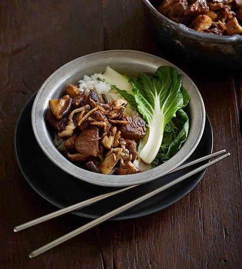 Black bean braised beef with asian mushrooms and ginger