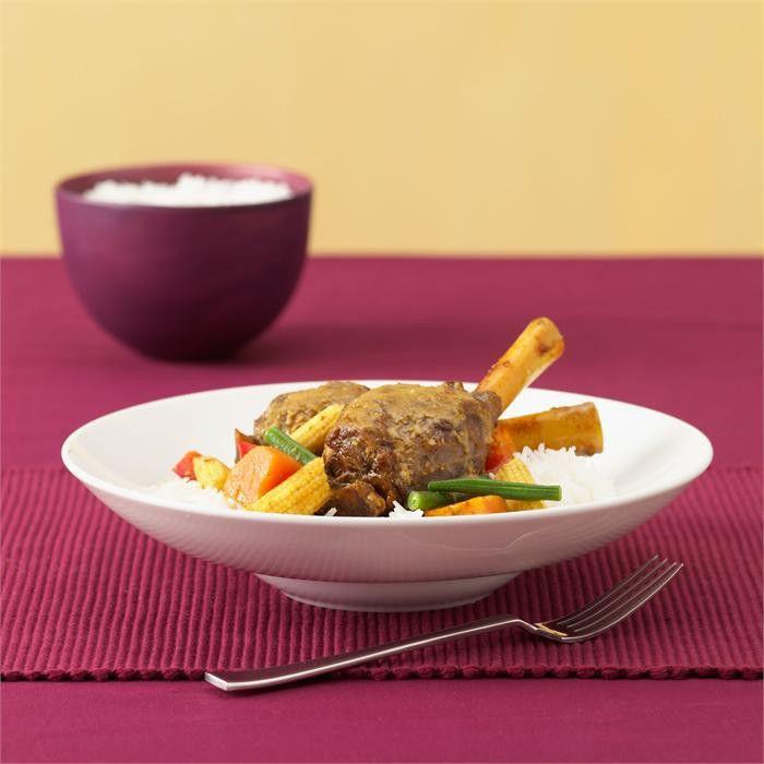 Braised lamb shanks with Thai red curry sauce