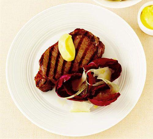 Char-grilled sirloin with aioli and radicchio salad