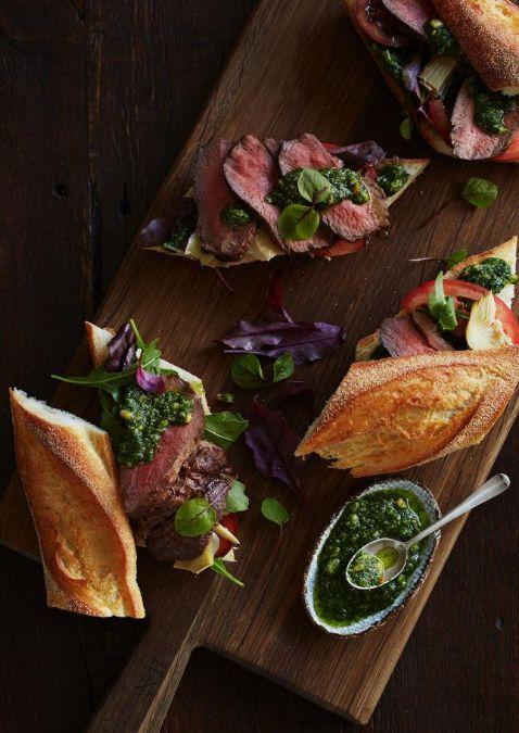 Roast lamb, pesto and artichoke rolls