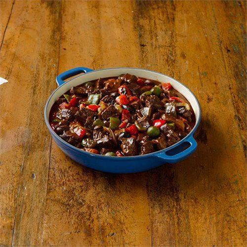 Beef casserole with capsicums and black olives