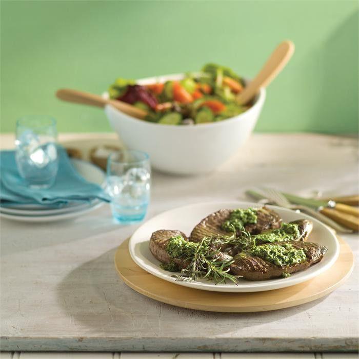 Char-grilled sirloin steak with salsa verde