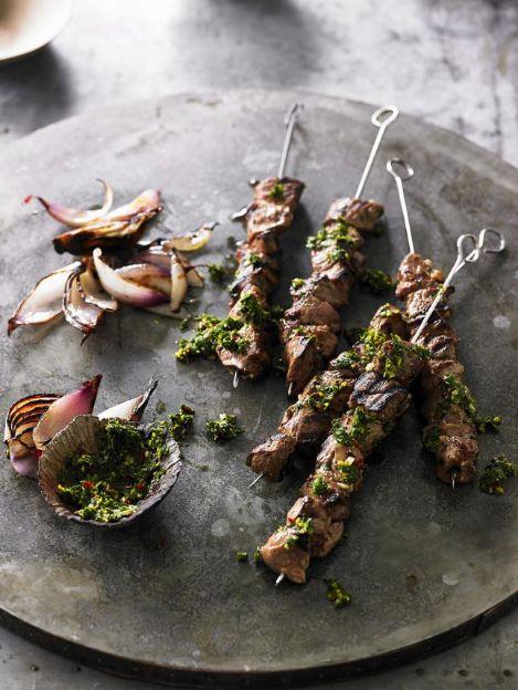 Garlic and oregano Australian lamb skewers with chimichurri