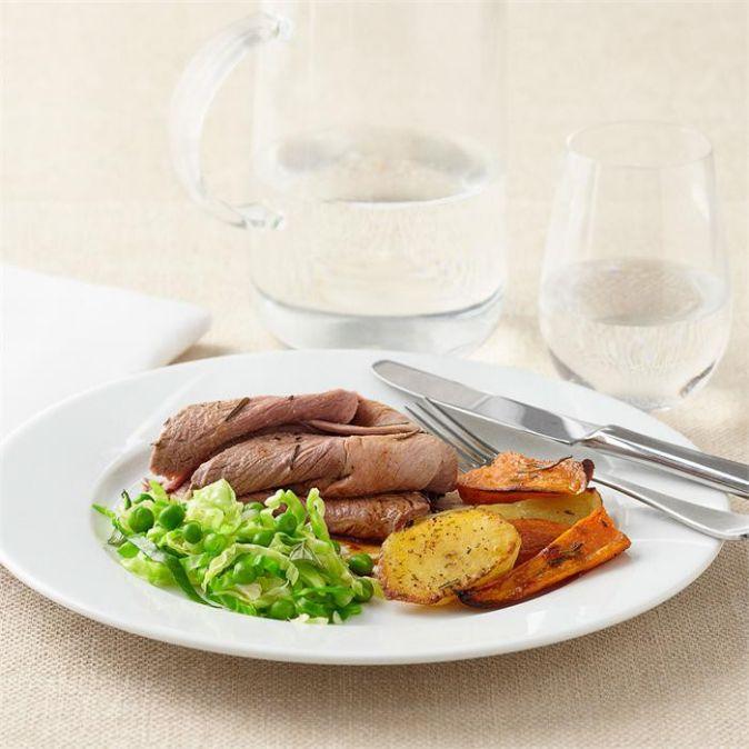 Traditional roast lamb with veggies