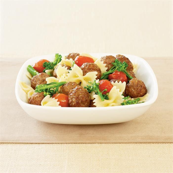Baby meatballs with broccolini and pasta