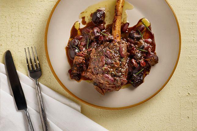 Slow-cooked Australian lamb shanks with black grape