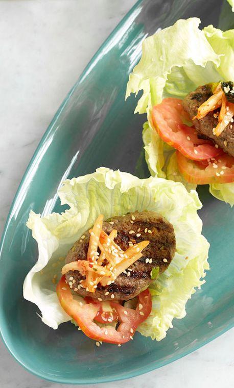 Korean beef lettuce cups with kimchi