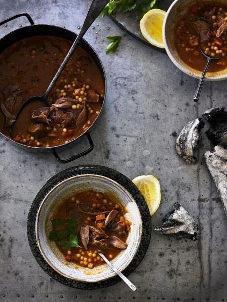 Cinnamon spiced lamb soup with pearl couscous