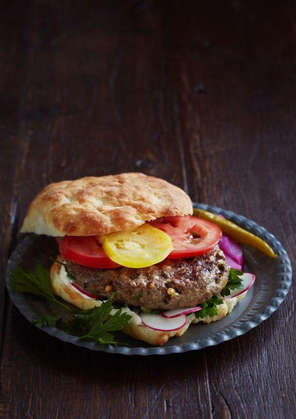 Spiced lamb and pine nut burgers with tahini yoghurt