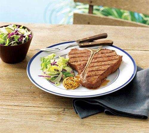 Char-grilled t-bone steak with cabbage slaw