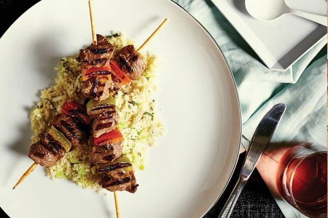 Moroccan style goat kebabs with lemon couscous