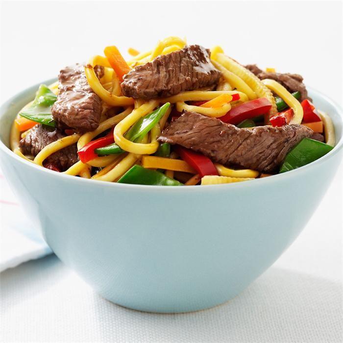 Beef, veggie and noodle stir-fry