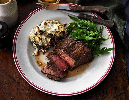 Rump medallions with stuffed portobello mushrooms