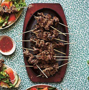 Lemongrass beef skewers with vietnamese noodle salad