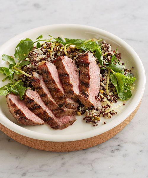 Grilled sirloin, quinoa and pistachio salad